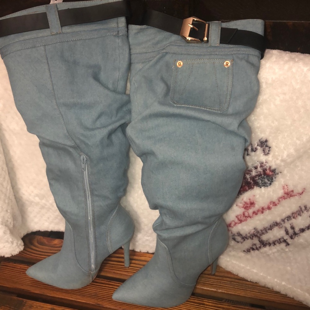 Tall denim boots